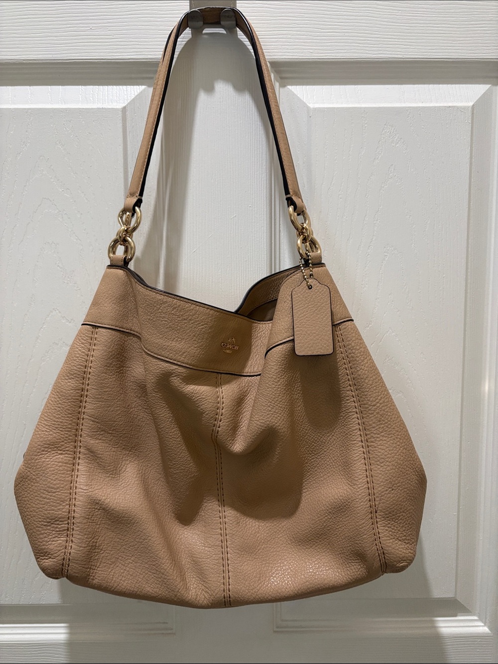 Coach Pebbled Leather Shoulder Hobo Bag in Tan